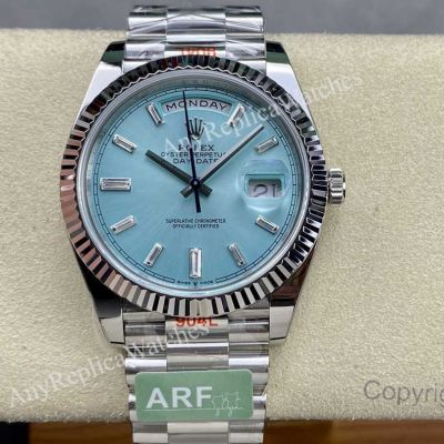 1:1 Clone Rolex Day-date Stainless Steel Blue Baguette Diamonds 3235 Watch